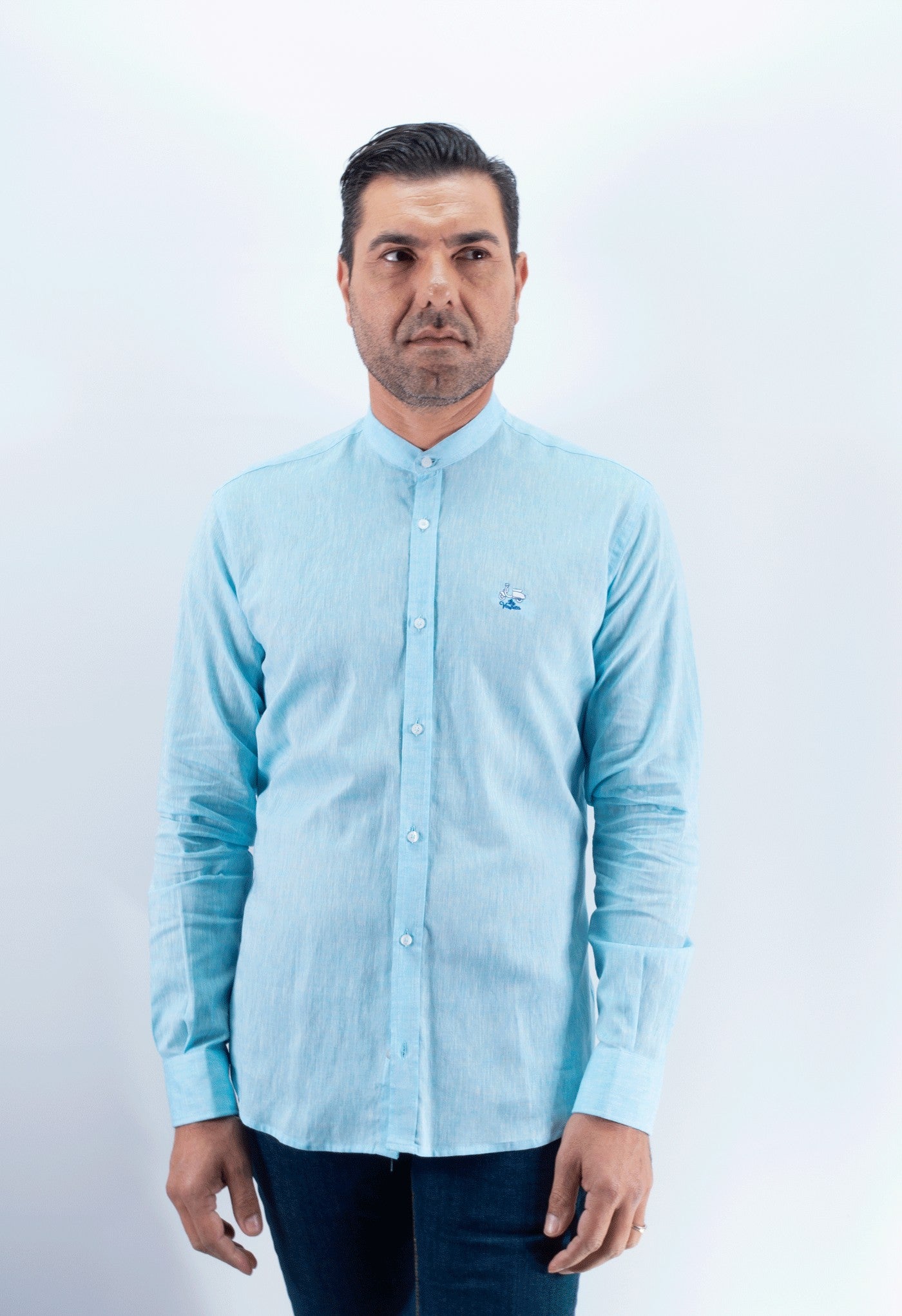 CAMISA CUELLO MAHO LINO LA VESPITA TURQUESA