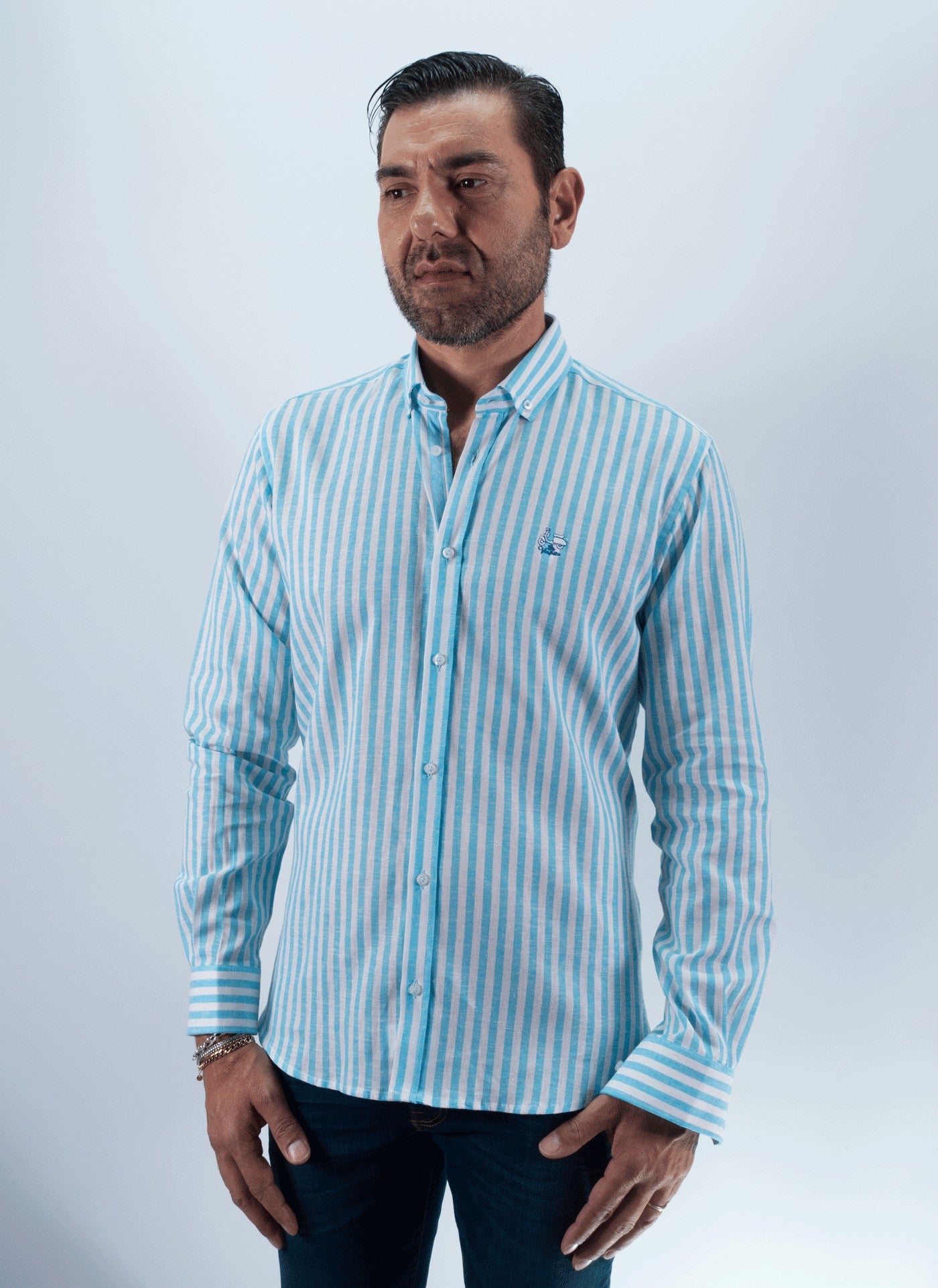 CAMISA RAYAS LISBOA LA VESPITA TURQUESA