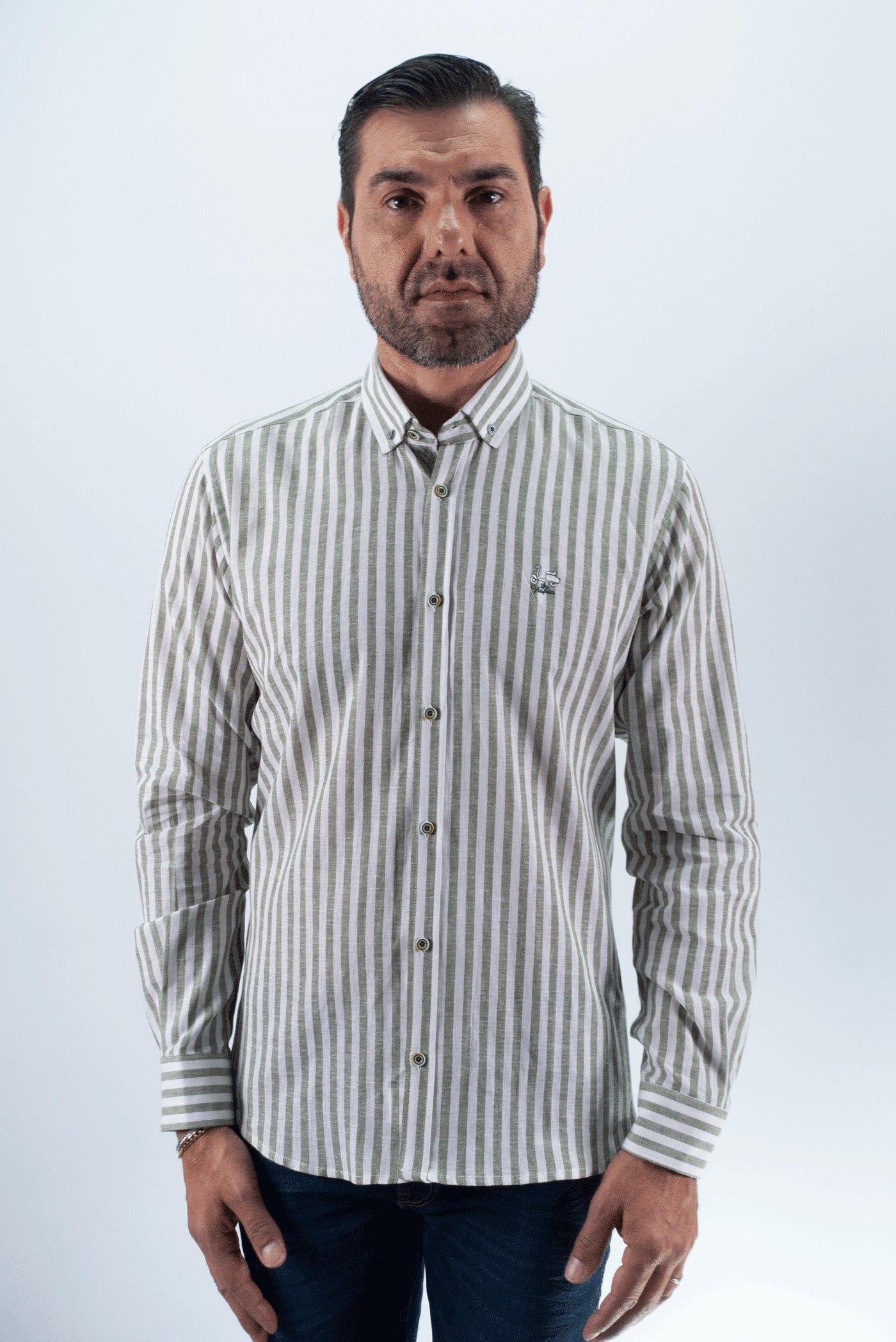 CAMISA RAYAS LISBOA LA VESPITA KAKI