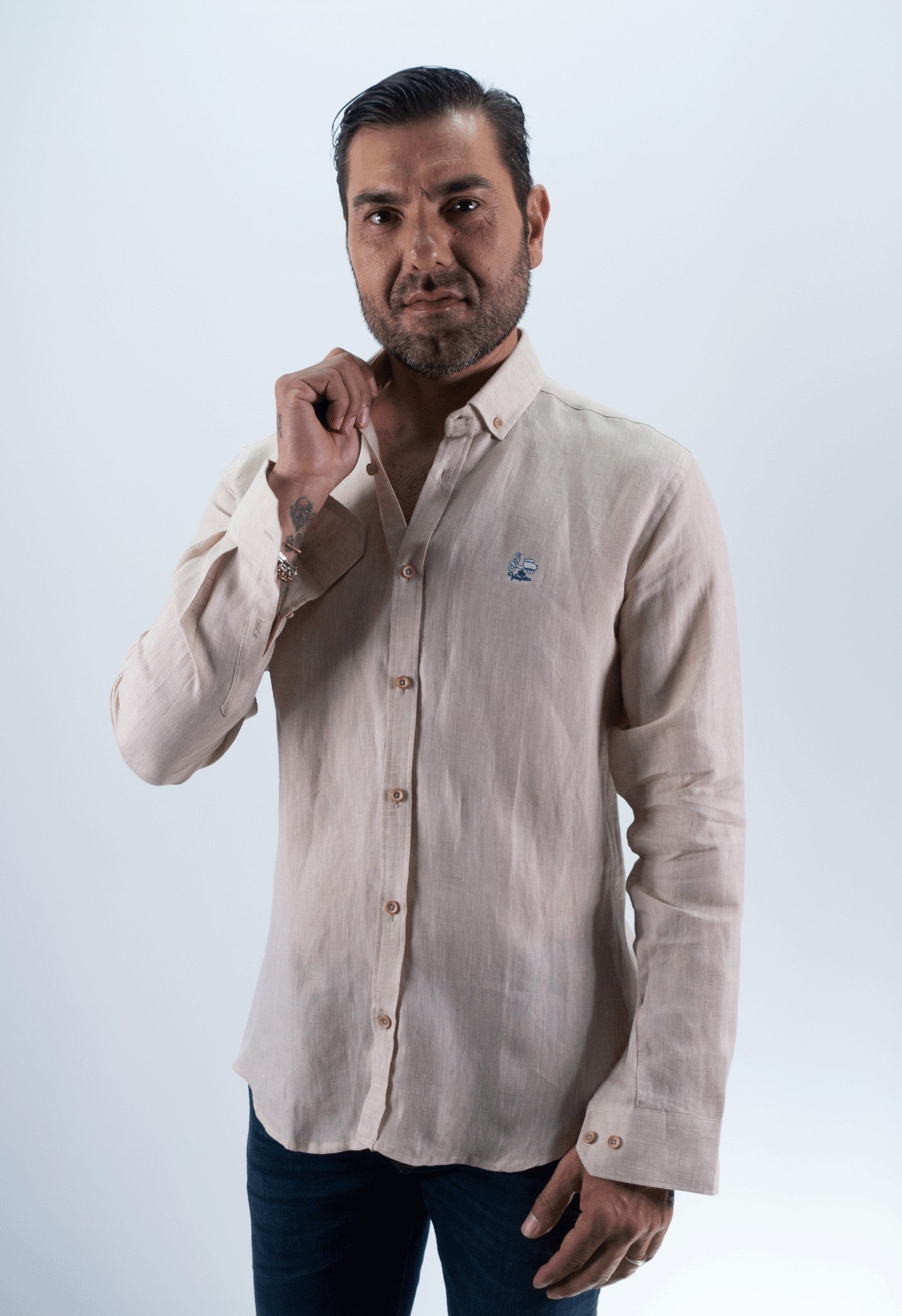 CAMISA LINO LA VESPITA CAMEL