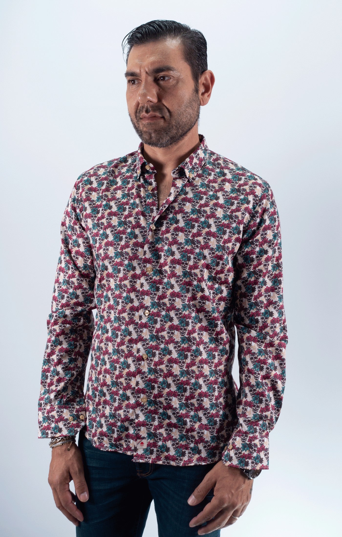 CAMISA SKULL FLOR  BURDEOS