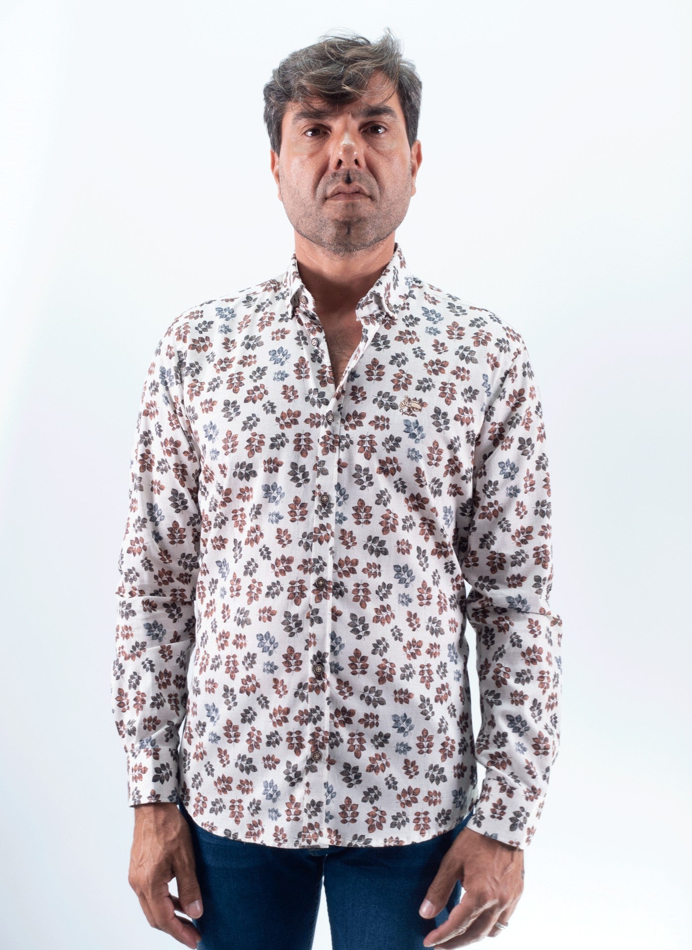CAMISA HOJAS LA VESPITA MARRON