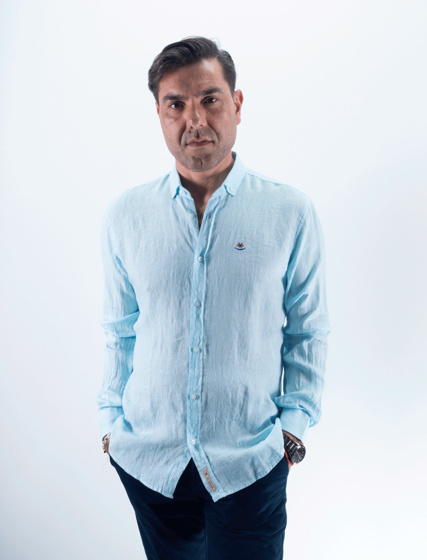 CAMISA LINO LA ESPAÑOLA TURQUESA