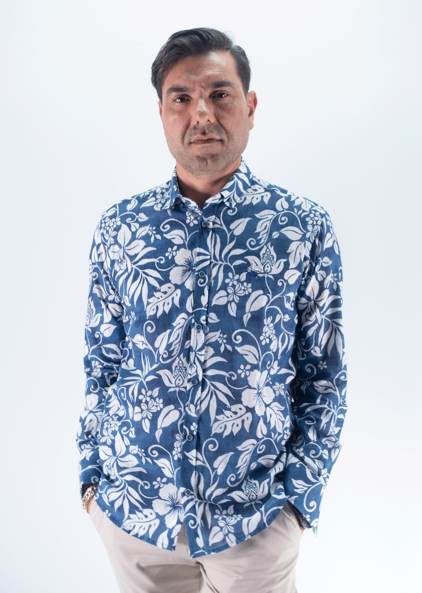 CAMISA CRISANTEMOS LA VESPITA MARINO