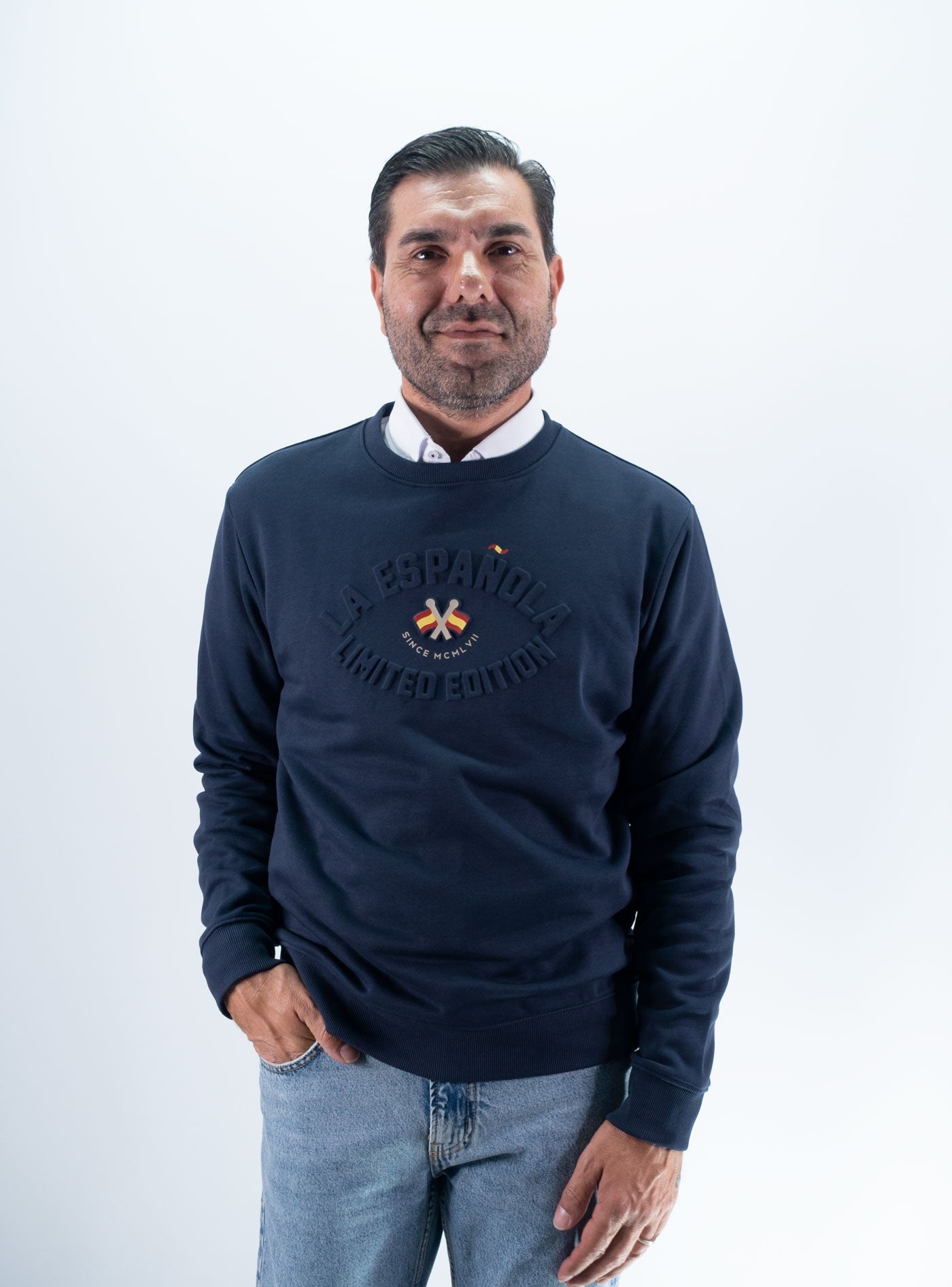 SUDADERA CUELLO CAJA GRABADO FLAT LA ESPANOLA MARINO