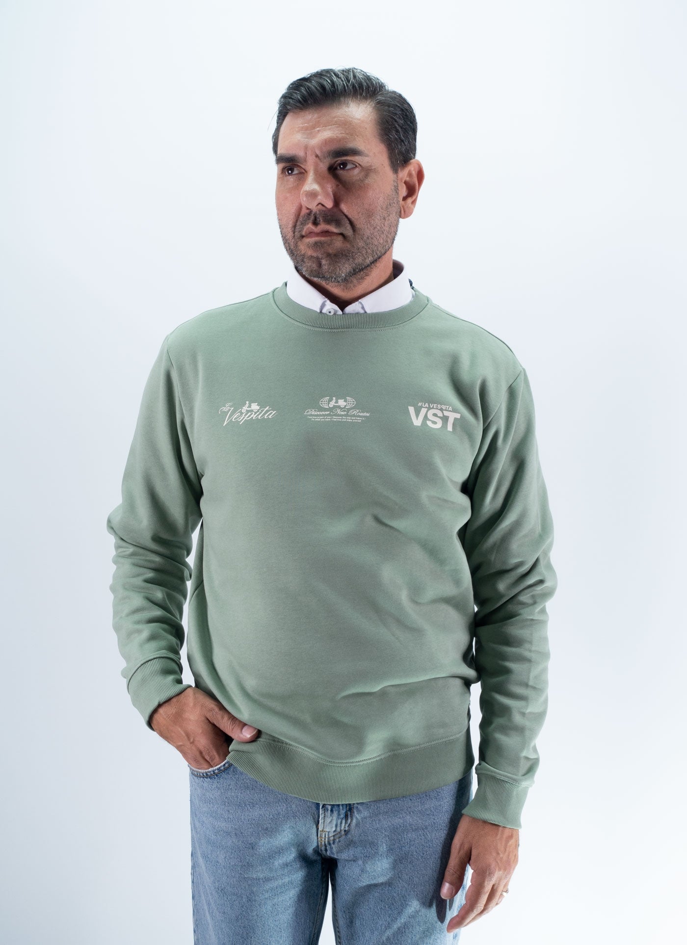 SUDADERA CUELLO CAJA DISCOVER LA VESPITA VERDE