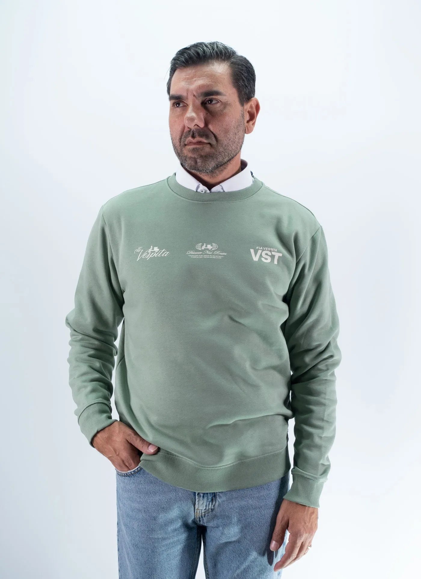 SUDADERA CUELLO CAJA DISCOVER LA VESPITA VERDE