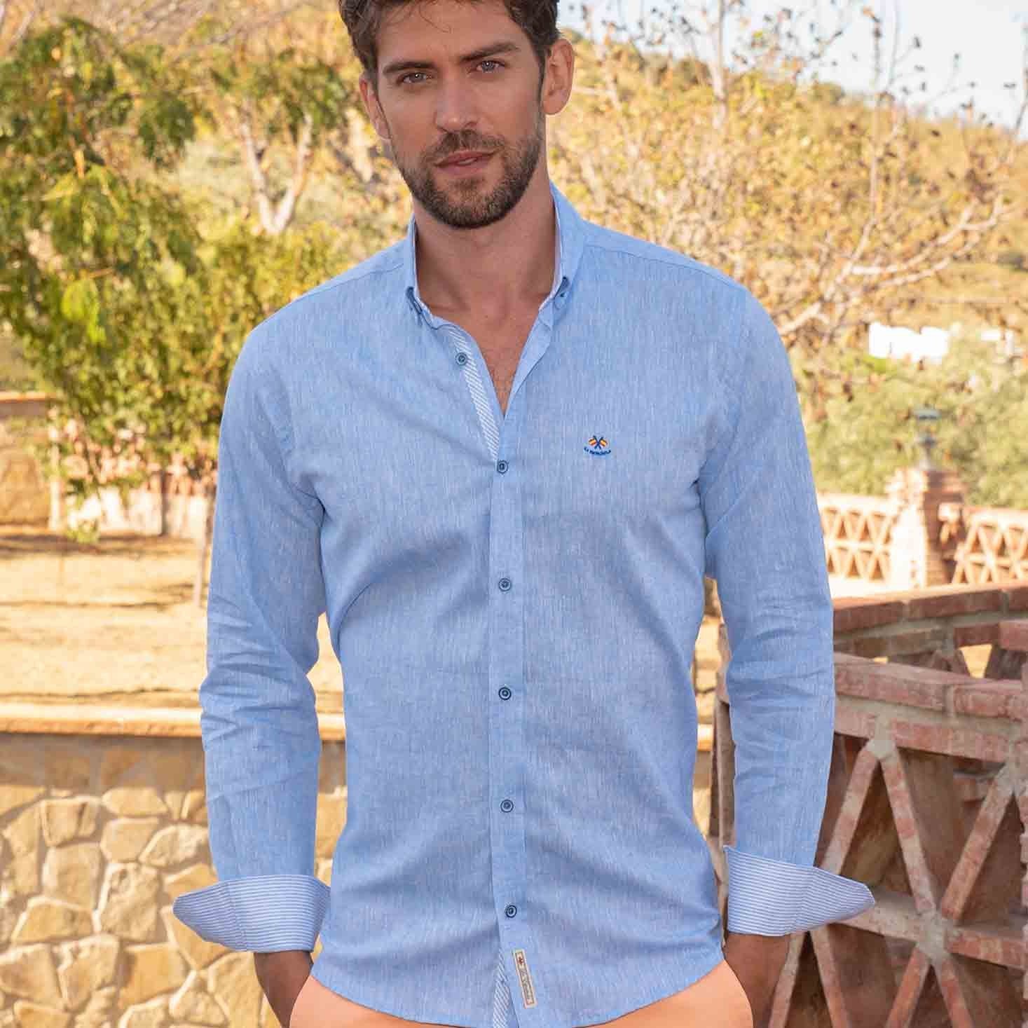 CAMISA LINO  LA ESPAÑOLA CELESTE