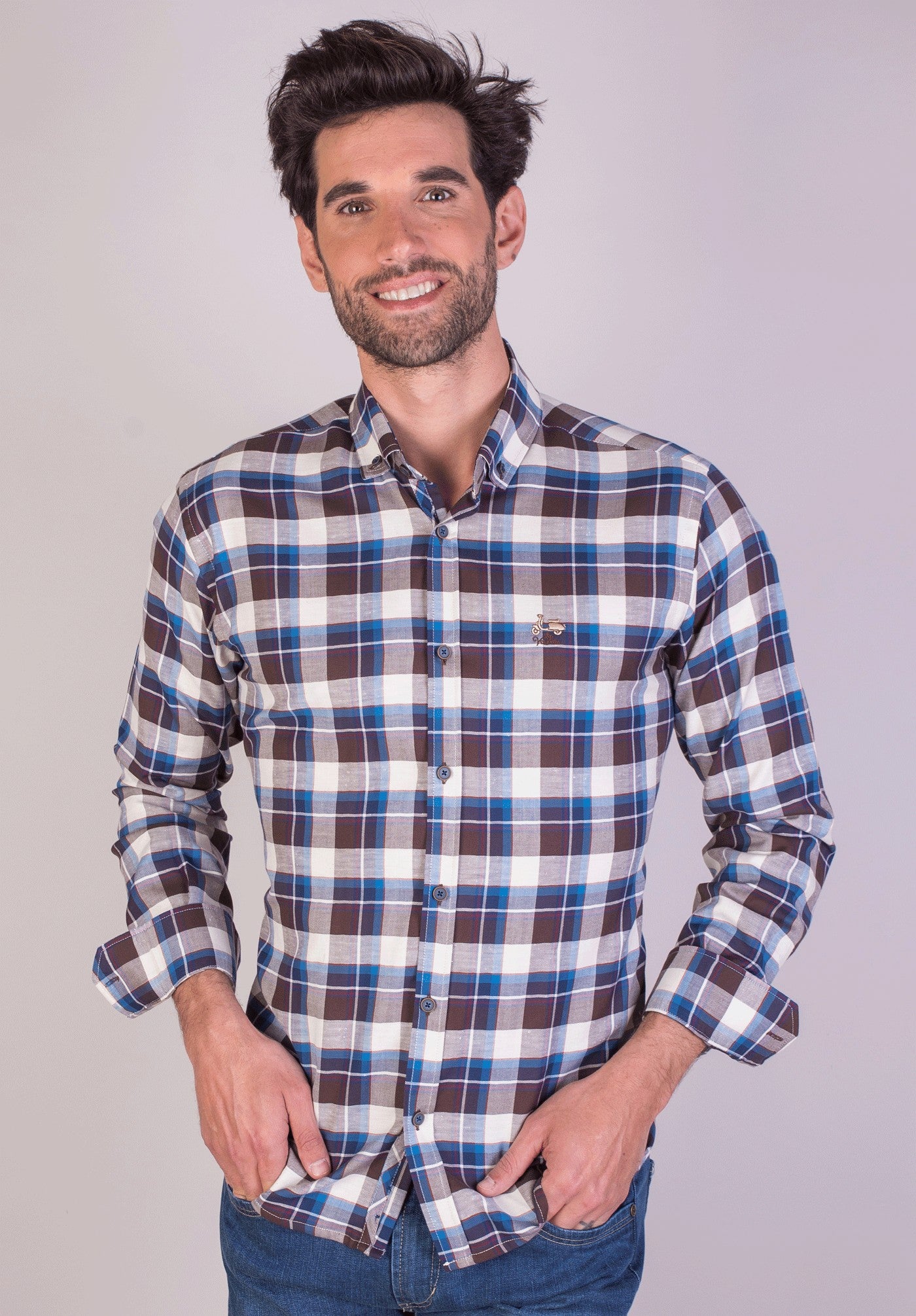 CAMISA CUADRO 91 LA VESPITA MARRÓN