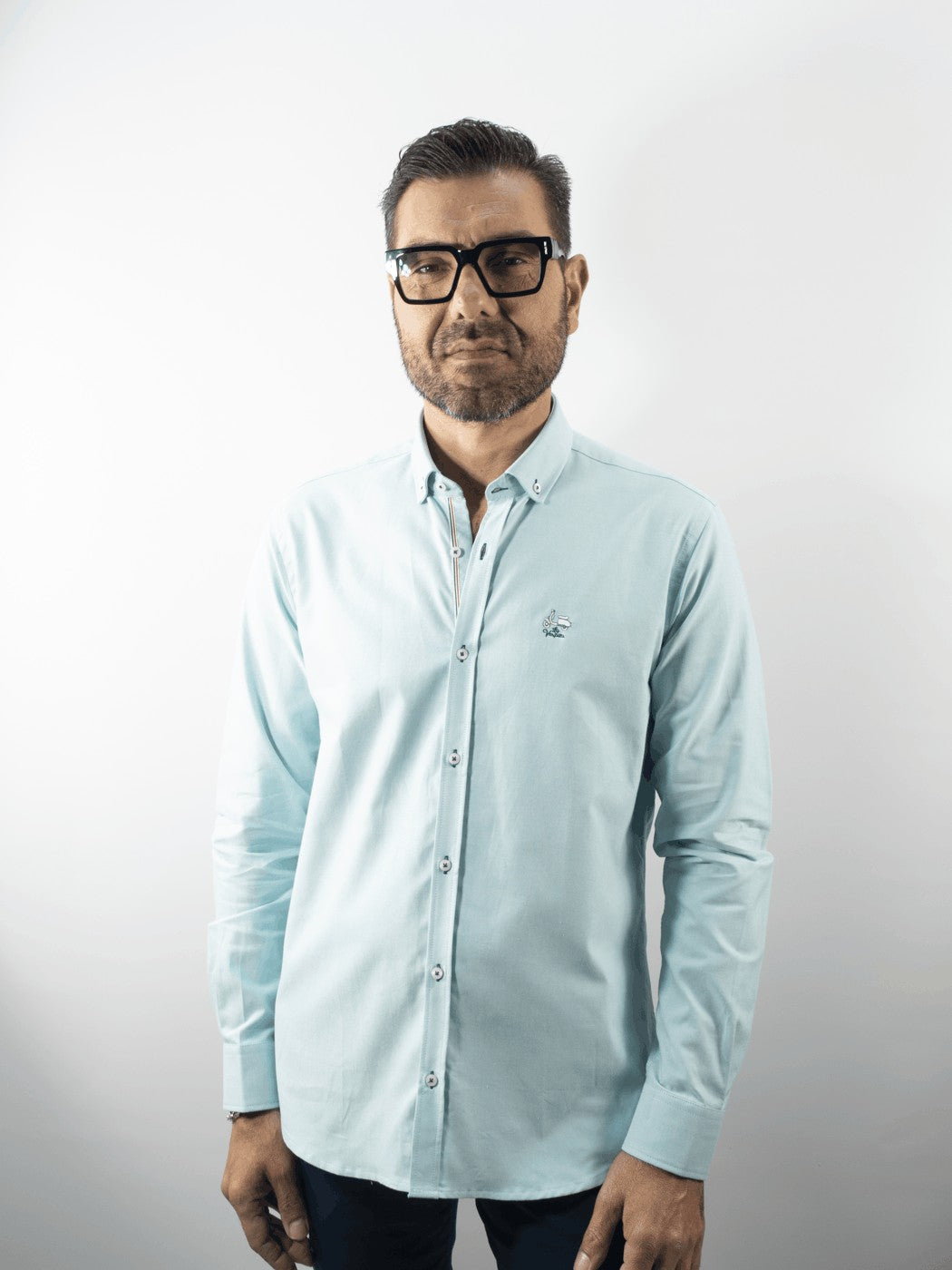CAMISA OXFORD LISTAS LA VESPITA TURQUESA