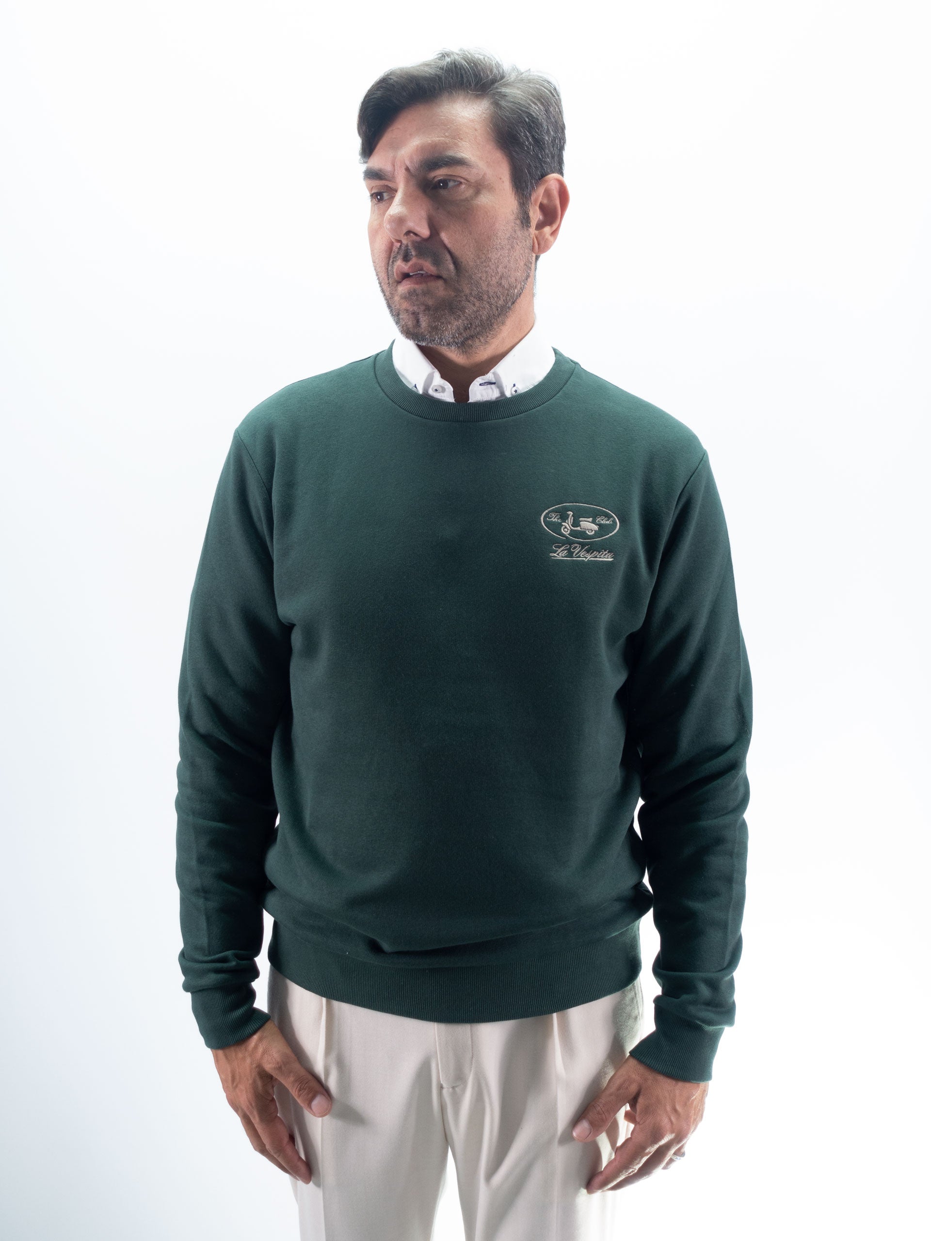 SUDADERA CUELLO CAJA LOGO LA VESPITA VERDE BOTELLA