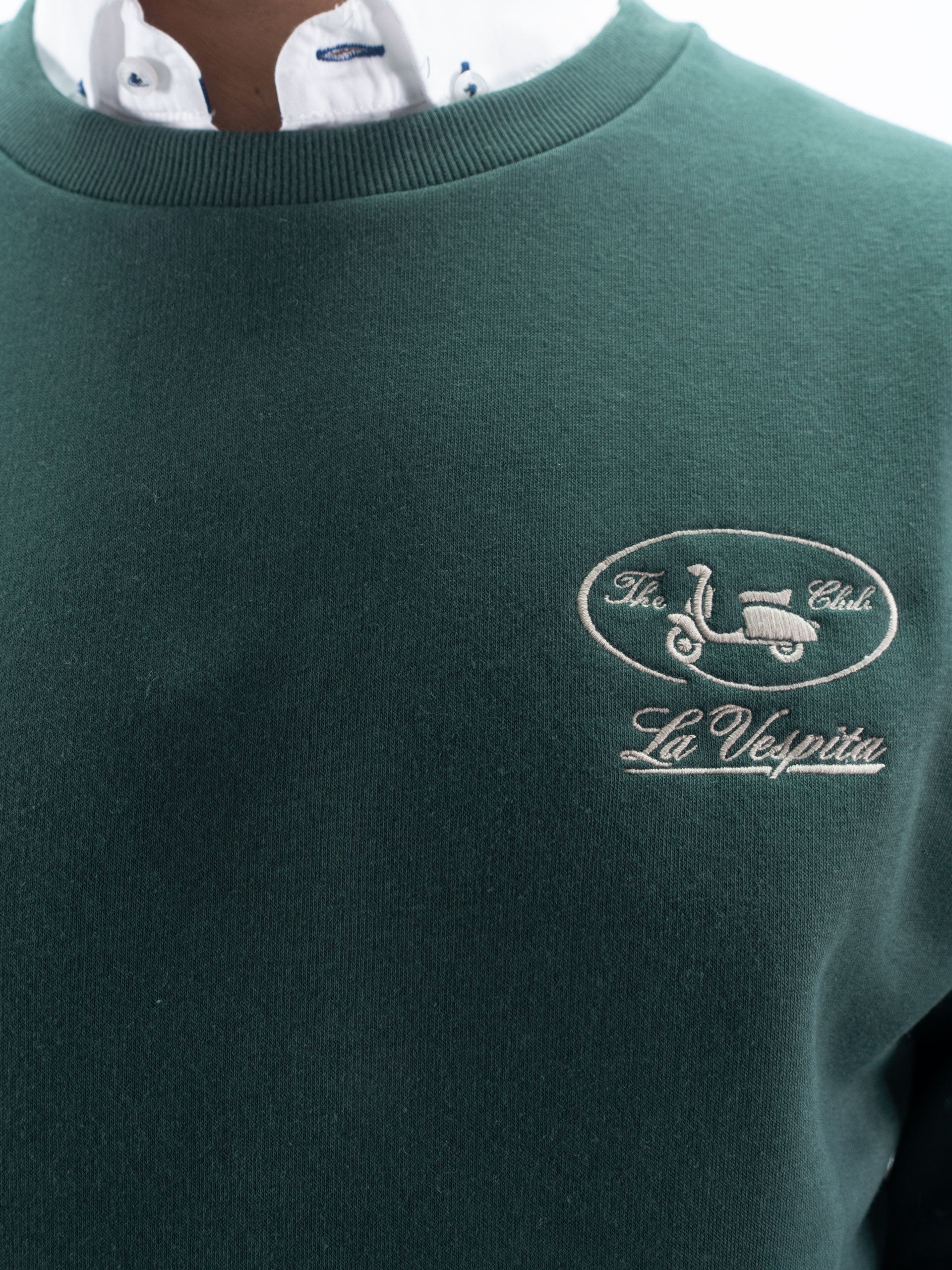 SUDADERA CUELLO CAJA LOGO LA VESPITA VERDE BOTELLA