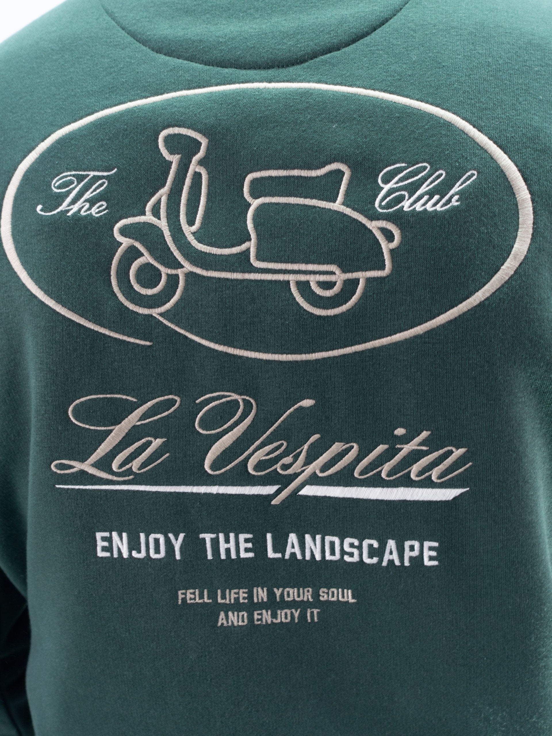 SUDADERA CUELLO CAJA LOGO LA VESPITA VERDE BOTELLA
