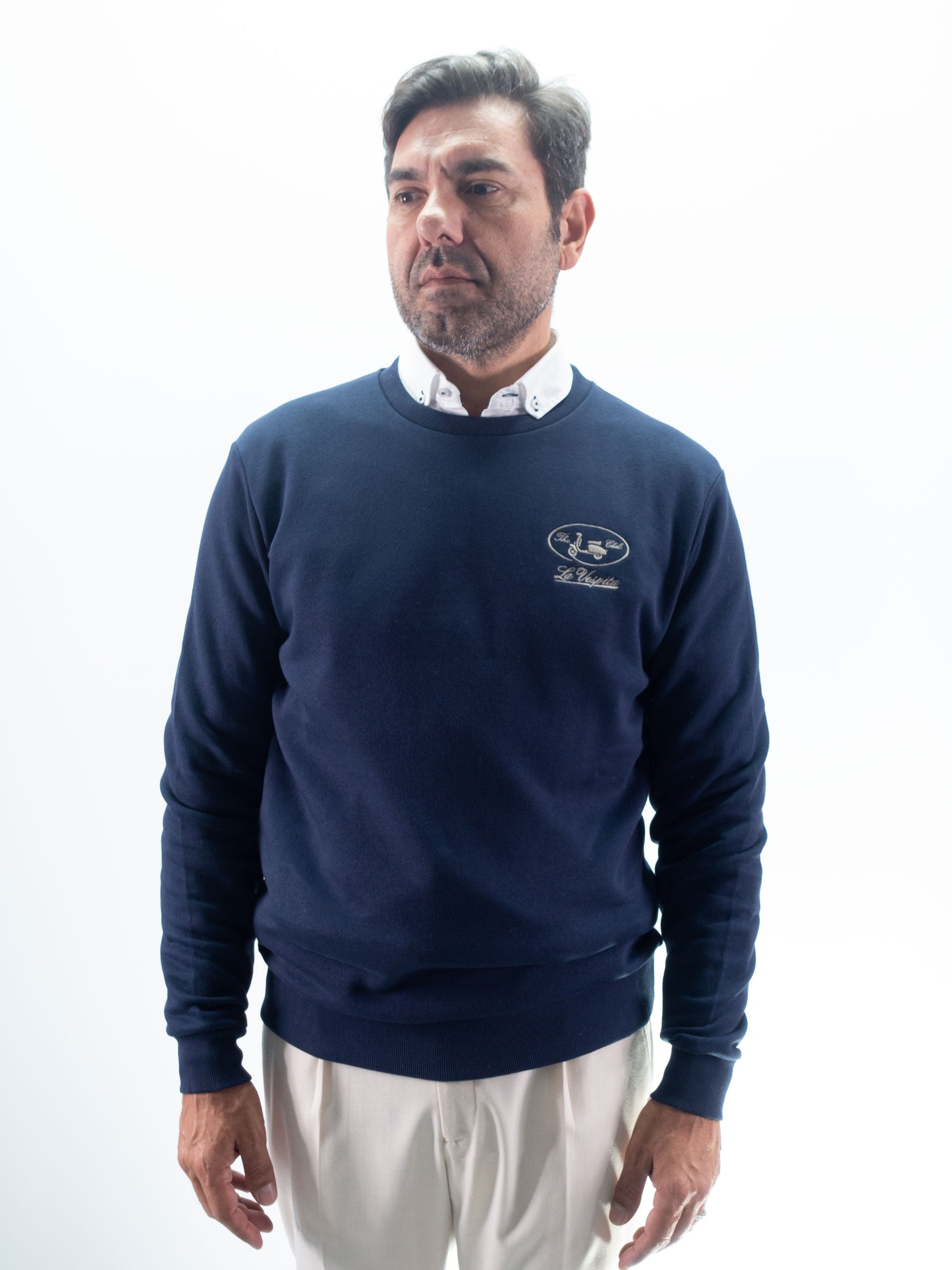 SUDADERA CUELLO CAJA LOGO LA VESPITA MARINO